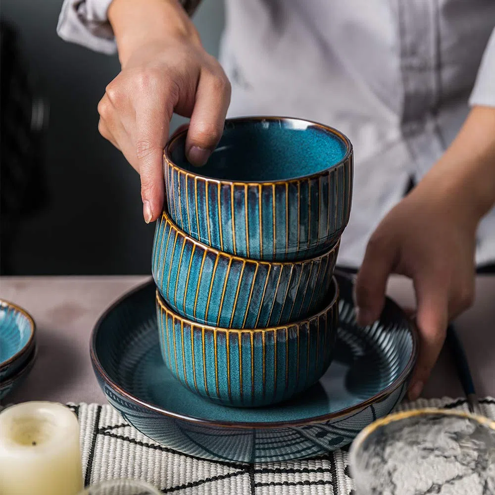 CSYY Cuencos de cereales, Cuenco de porcelana de 4 piezas, cuenco para sopa, apto para microondas y apto para lavavajillas, para cereales, sopas, postres, ensaladas-azul