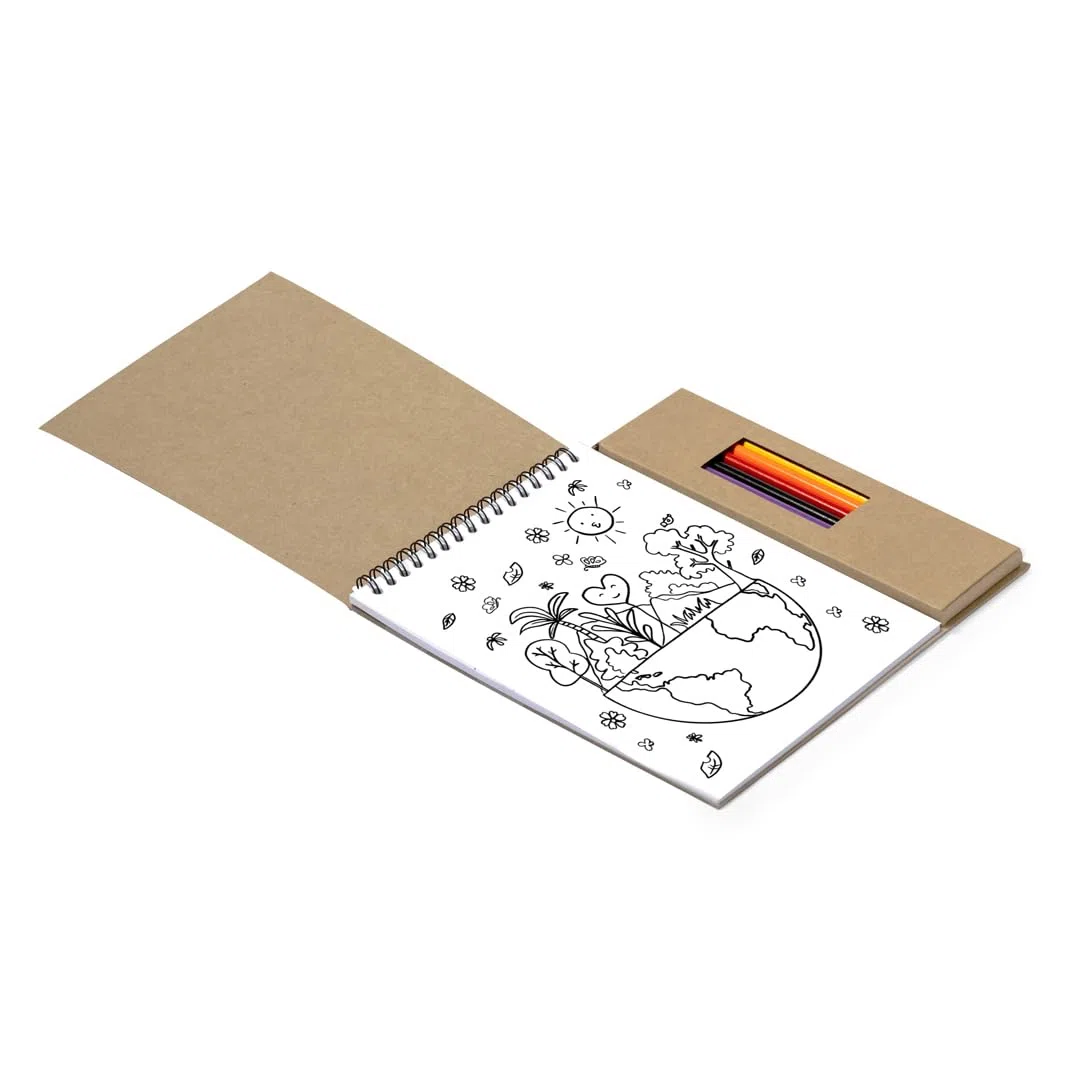 Lote de 25 Set de Lápices y Bloc para Colorear - 8 Lápices de Colores y Bloc de Notas de Anillas, con 6 Hojas de Motivos Naturales y 18 Páginas en Blanco. Regalos para cumpleaños Infantiles.