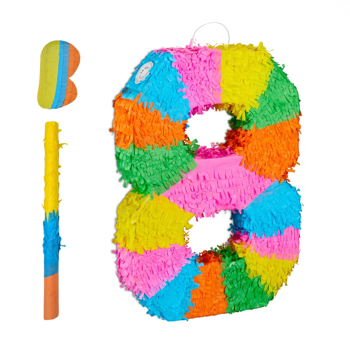 Relaxdays Piñata arcoíris número 8 para cumpleaños, 50,5 x 35,5 x 7,5 cm, para Rellenar, Colorida