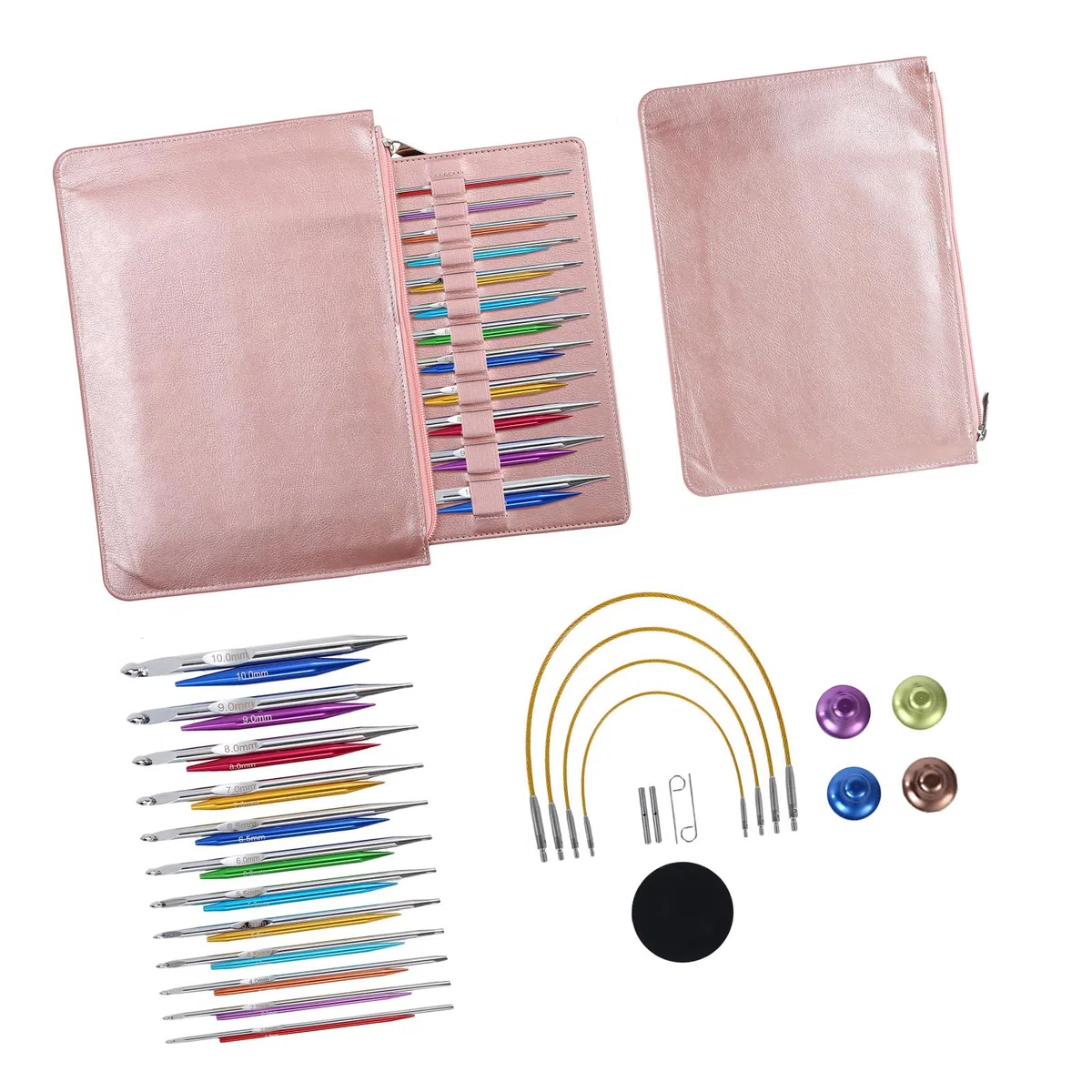 Juego de 12 pares de ganchillo tunecino, 3 0 mm - 10 mm, aluminio, intercambiables, para tejer agujas de tejer de colores