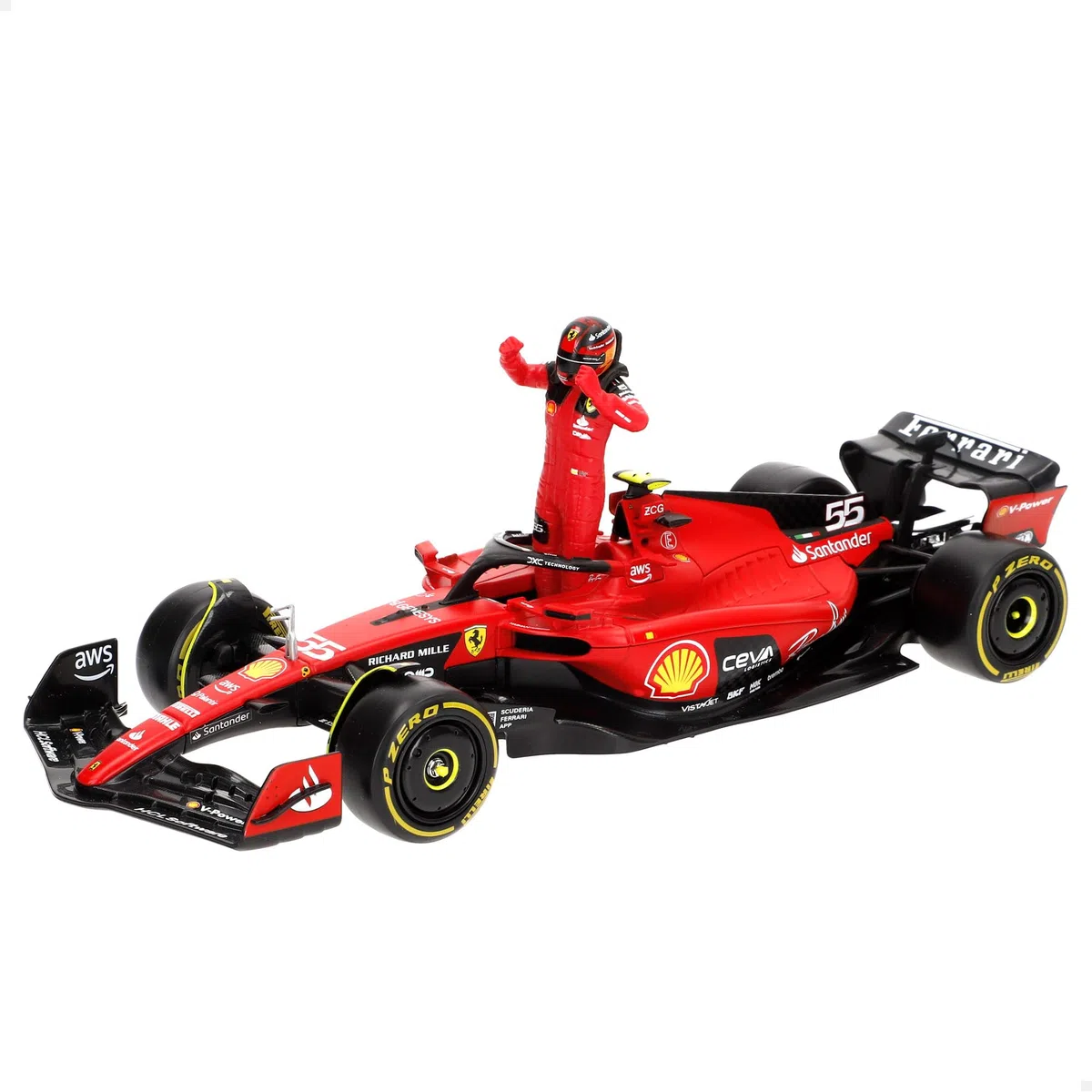 Burago Maqueta coche Fórmula 1 2023 Carlos Sainz, Ferrari SF-23, Escala 1/24, Incluye figura piloto, Maquetas coches, Miniatura de colección, F1, Burago, Regalos para coleccionistas, +14 años (78060)