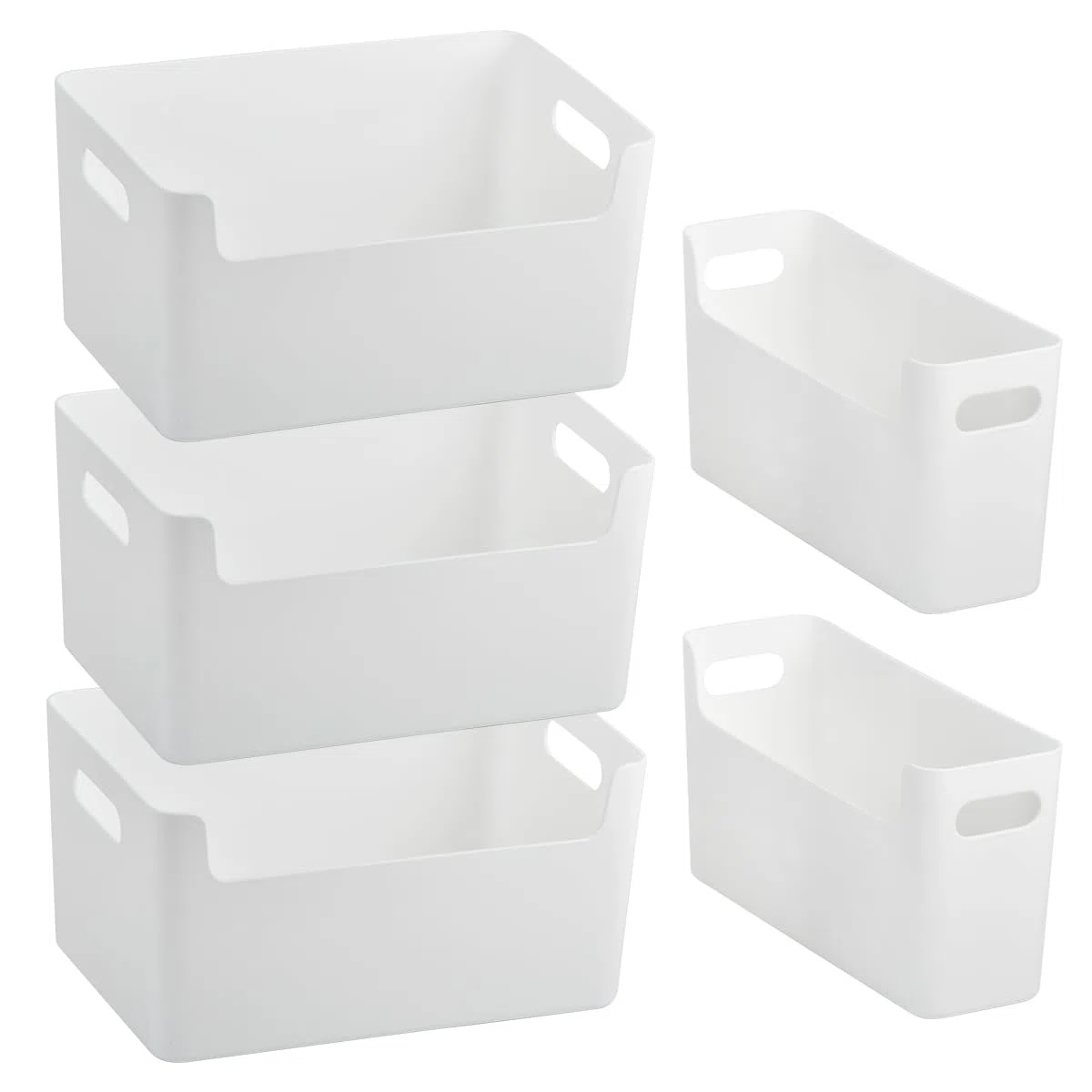 5 Pieza Cajas de Plástico Blanco, Cestas de Plástico Para Almacenaje con Asas, Cestas Organizadoras Baño Plastico, Cajas Organizadoras Plastico Cocina para Cocina Dormitorio Oficina Habitación