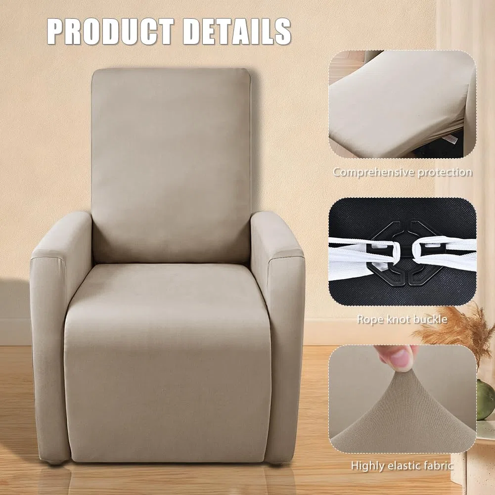 Funda Elástica para Sillón, con Bolsillos, Impermeable, Funda de Sillón Relax, Sillon Relax Reclinable, Fundas para Sillones Todo Incluido, 4 Piezas Extraíbles y Lavables Fundas Protector, Moca Clara