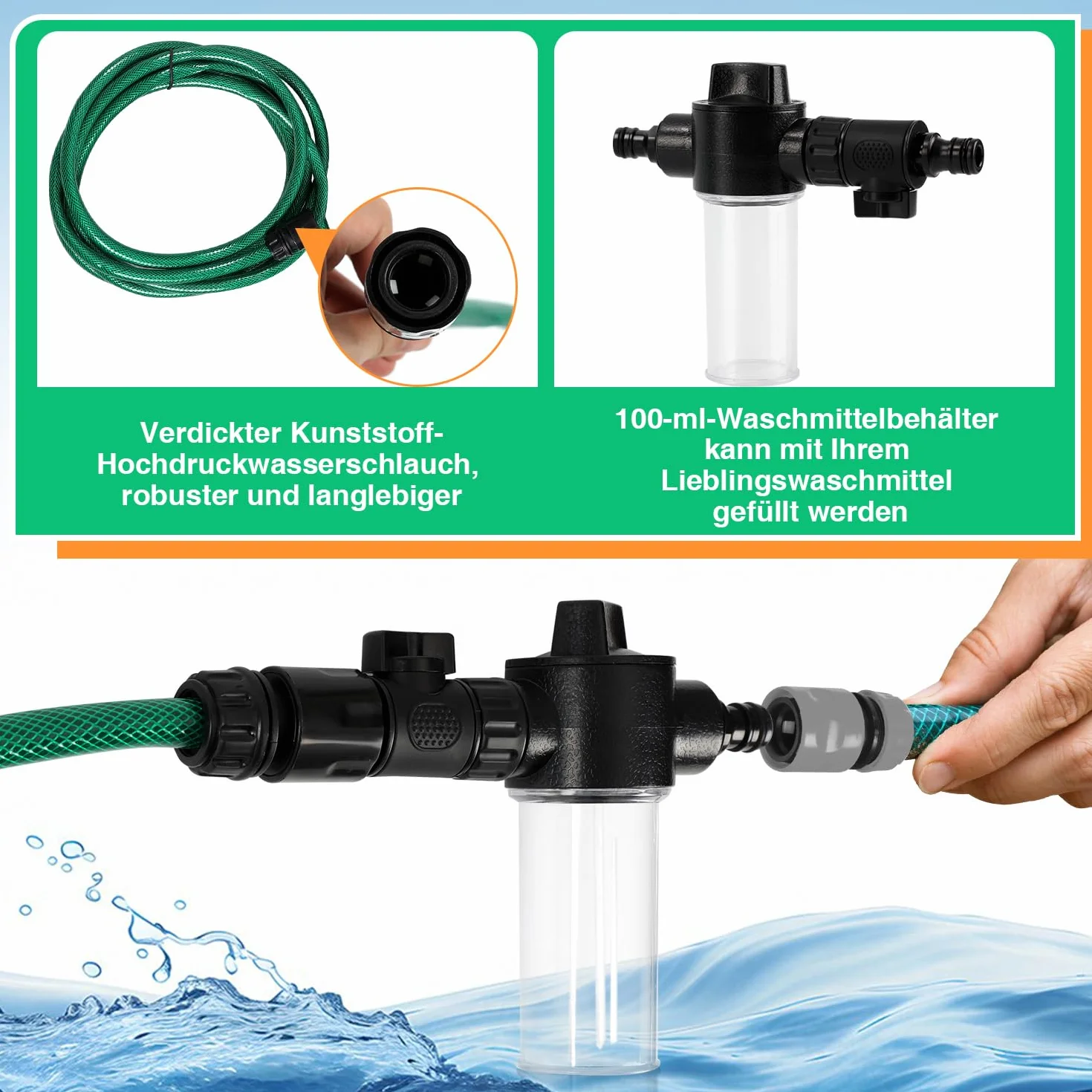 Eulenke Cepillo telescópico de 4,8 m con conexión de agua, cepillo de lavado telescópico, cepillo de lavado con mango telescópico de aluminio, techo de terraza limpio, con cerdas suaves, limpieza de