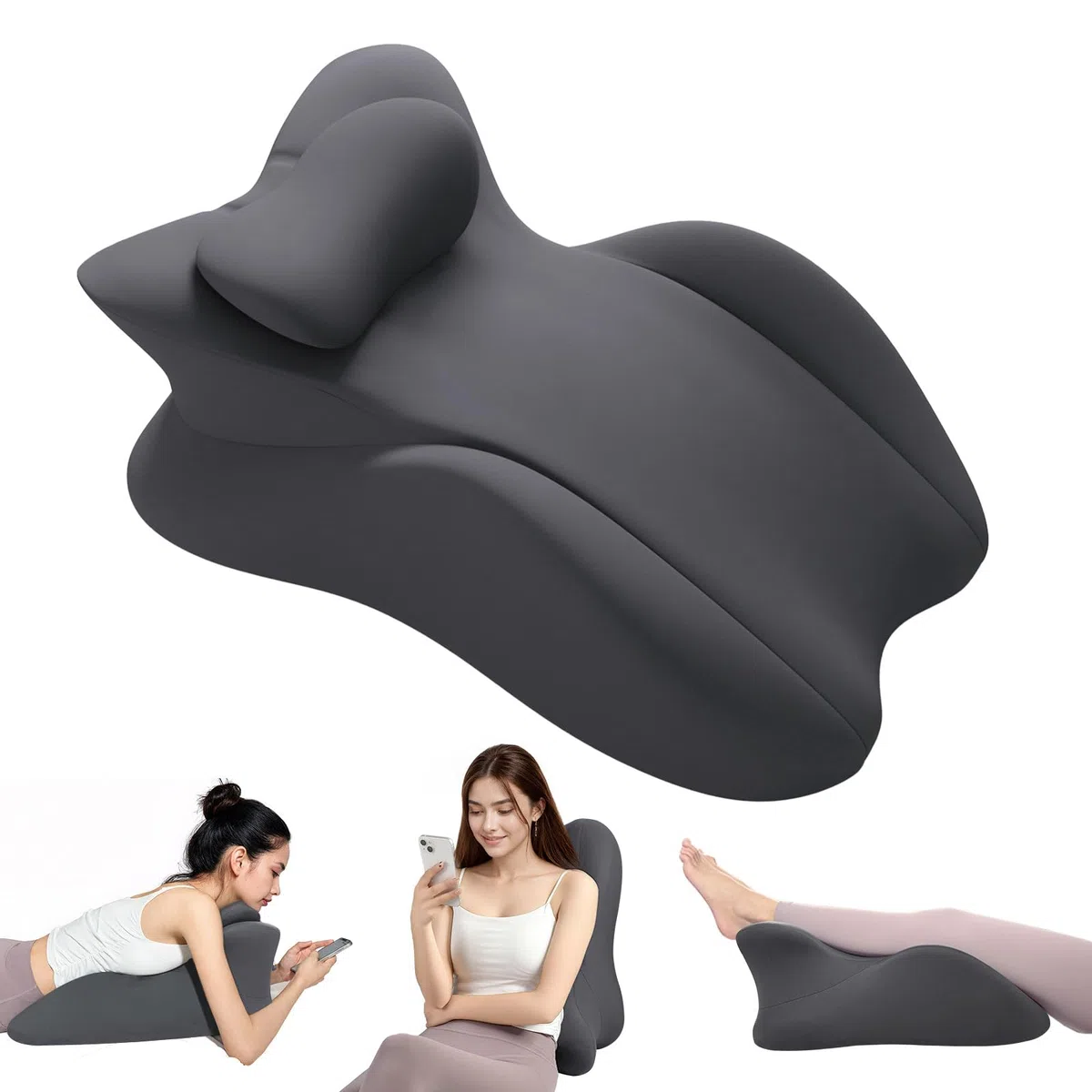 Almohada en Forma de Cuña Ergonómica - Almohada para Dormir Boca Abajo y Leer en la Cama, Alivia el Dolor de Espalda y Brinda Soporte al Sentarse, Soporte Lumbar y Cervical con Funda Removible