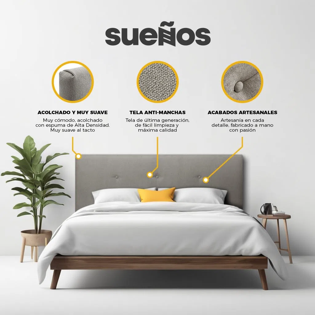SUENOSZZZ-ESPECIALISTAS DEL DESCANSO Cabecero de Cama Bruselas tapizado en Tela para Camas de 80 (90 x 120 cm) Tela Beige