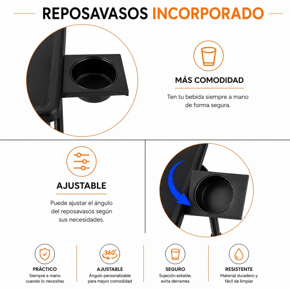 T-LOVENDO.ES Mesa Plegable Auxiliar pequeña portátil con Altura Ajustable Comedor. Ideal Escritorio Ordenador Sofa Cama o Cocina. con Posavasos. 3 ángulos, 6 Alturas.