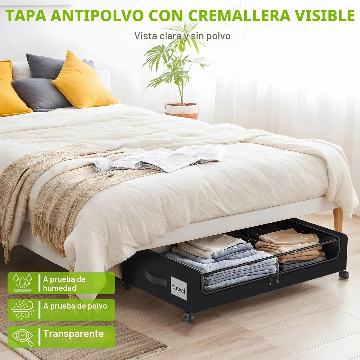 Caja de Almacenamiento Debajo de la Cama Con Ruedas y Marco Metálico,2 Piezas Versátil Organizador Ropa Para Zapatos Mantas Juguetes,Grande Capacidad,Negro,2 Piezas