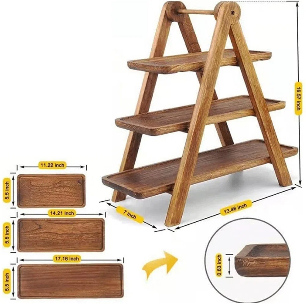 Bandeja para servir de niveles de madera, bandeja de pisos decorativa, soporte para tartas, bandeja de pisos de estilo granja, bandeja de servir para platos y bandejas de fiesta