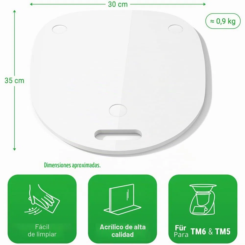 Siegvoll Tabla Deslizante para Thermomix TM6 TM5 en Acrílica, Estable y Fácil de Mover, Accesorio para Thermomix, Soporte para Bimby, Blanco