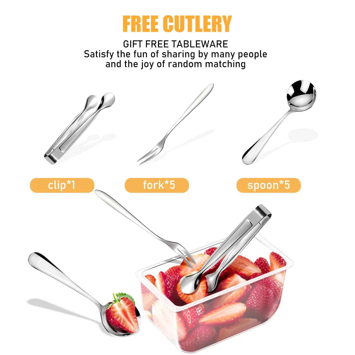 Bandeja de condimentos con vajilla de acero inoxidable, servidor de condimentos refrigerados | Accesorios de barra con 5 cucharas, 5 tenedores y 1 clip con bandejas extraíbles y tapa