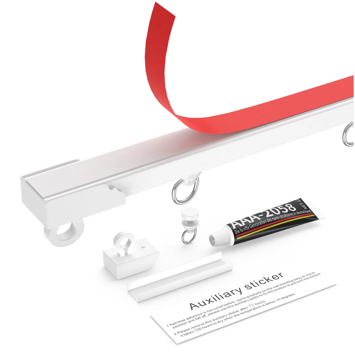 Riel de cortina autoadhesivo sin taladrar para techo o pared (12 x 16 pulgadas/16 pies) – Barra de cortina de techo flexible, barra de cortina adhesiva para ventanas, rieles de cortina fáciles
