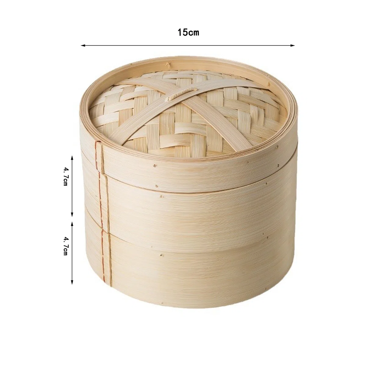 Vaporera de bambú de 15 cm, cesta de vapor de dos niveles, incluye tapa de bambú, 2 cestas de bambú, plato de 12 cm, para bollos, albóndigas, verduras