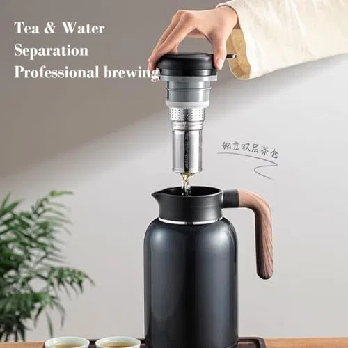 Jarra de café aislada, olla de acero inoxidable al vacío para bebidas calientes, diseño a prueba de fugas, ideal para café, té y leche, capacidad de 1,6 L