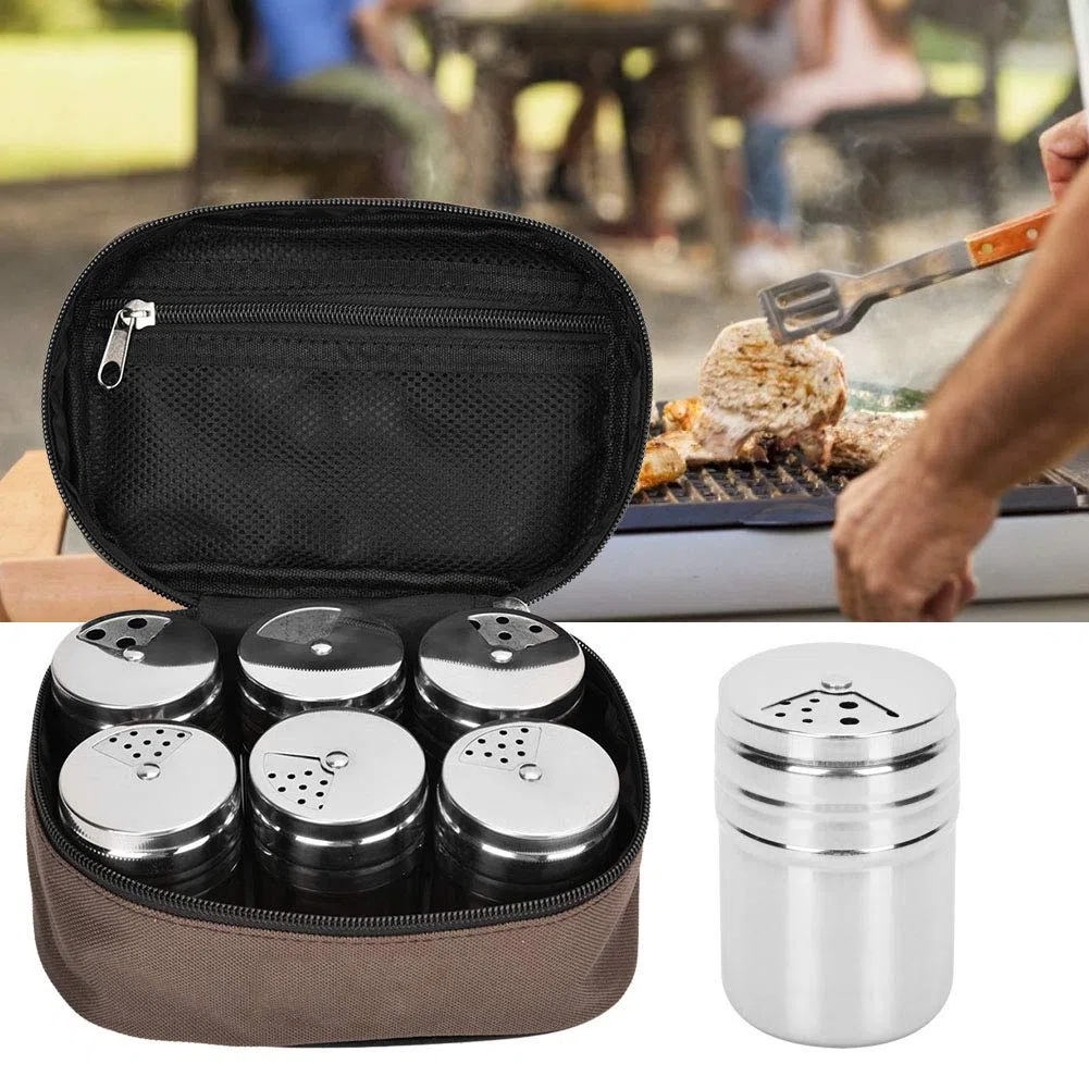 Tissting Botes Especieros Sazonadores, 6 Piezas Acero Inoxidable con Bolsa Cocina Exterior Acampada BBQ