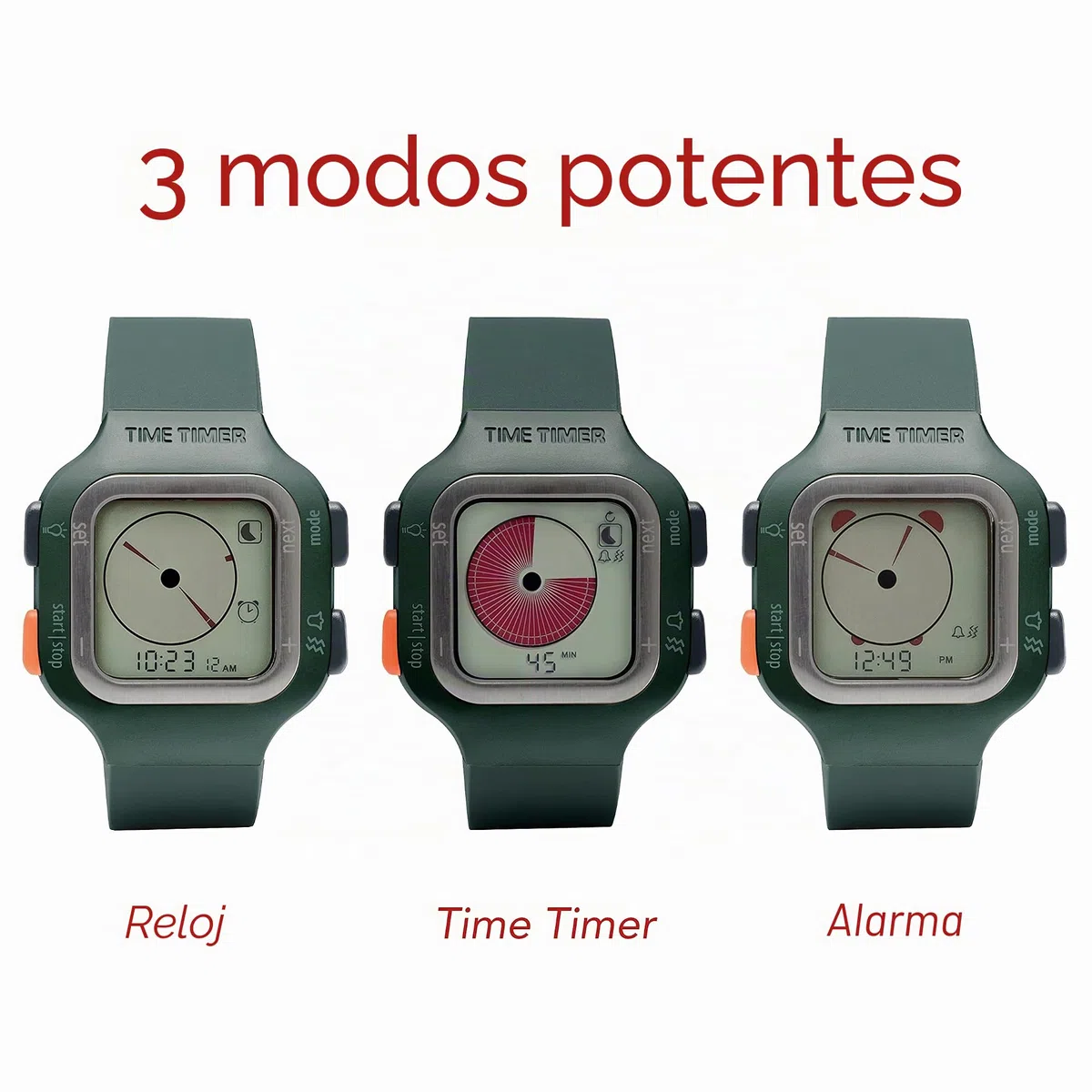 TIME TIMER Reloj — Temporizador de Cuenta Regresiva analógico y Digital Visual de 12 o 24h - para productividad, Aprendizaje, exámenes y Seguimiento de Ejercicios (Verde secuoya, Grande)