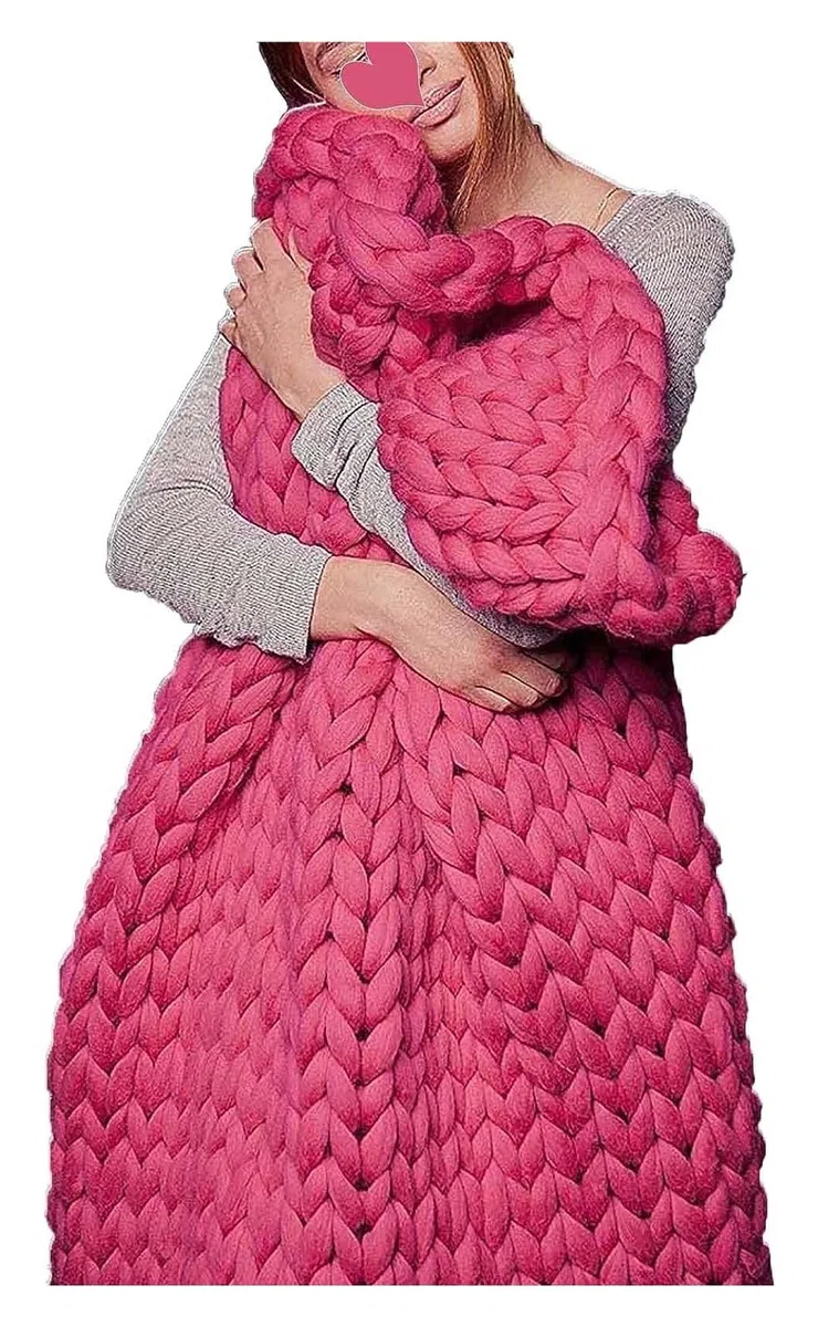 Manta de Punto, Manta cálida y acogedora Hecha a Mano, Tejido de Punto Grueso, Transpirable y refrescante para la decoración del hogar del sofá Cama (Rosa 150 x 200 cm Rosa)
