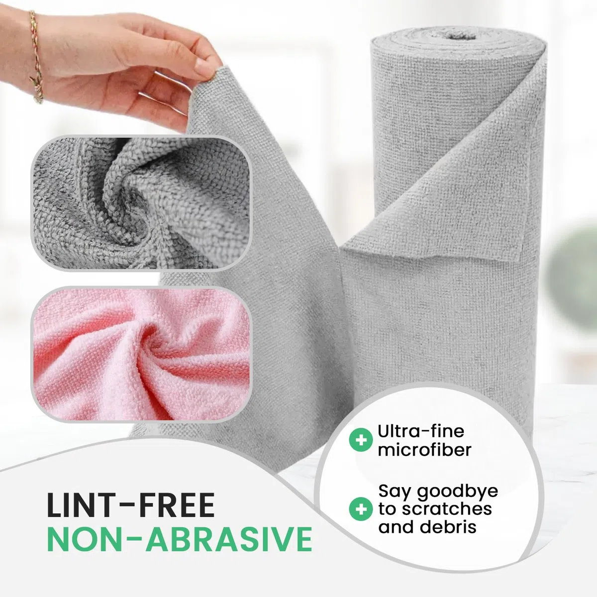 Toalla de papel reutilizable, rollo de paño de limpieza de microfibra, sin pelusas, no abrasivo, altamente absorbente, material ultrafino, ideal para el hogar, automóviles, limpiadores profesionales,