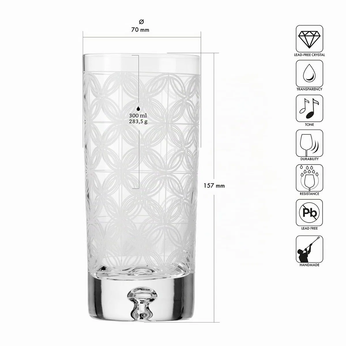 Krosno – Vasos para agua, zumos y bebidas de 300 ml – Juego de 4 piezas – Colección Saga – Cristal – Hechos a mano y tallados – Ideal como regalo