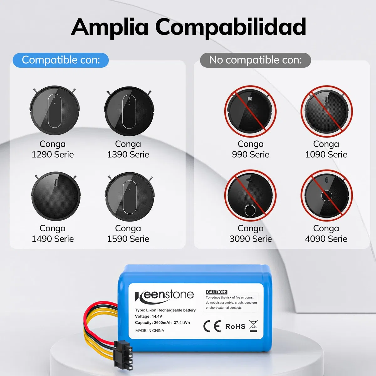 Keenstone 14.4V 2600mah Li-Ion Batería de Respuesto para Conga 1290, Conga 1390, Conga 1490 y Conga 1590
