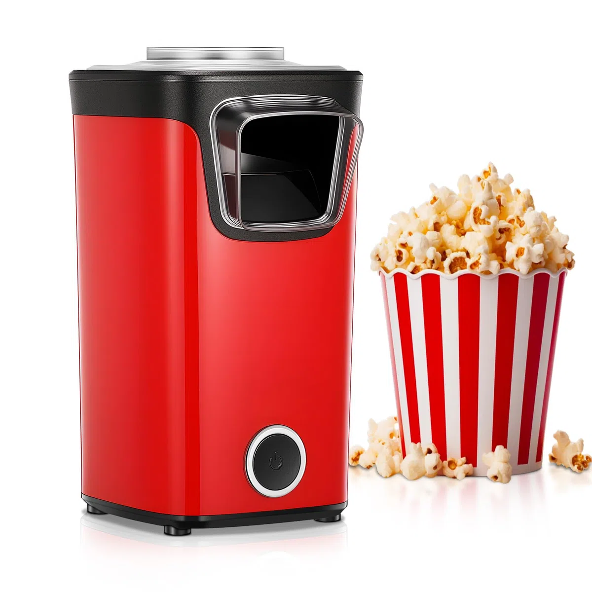 FOHERE Palomitero, 1100W Electrico Palomitera, Maquina de Palomitas Con Taza Medidora y Tapa Transparente, Sin Grasas Ni Aceites, Saludable y Delicioso, Ideal para Noches de Cine y Navidad