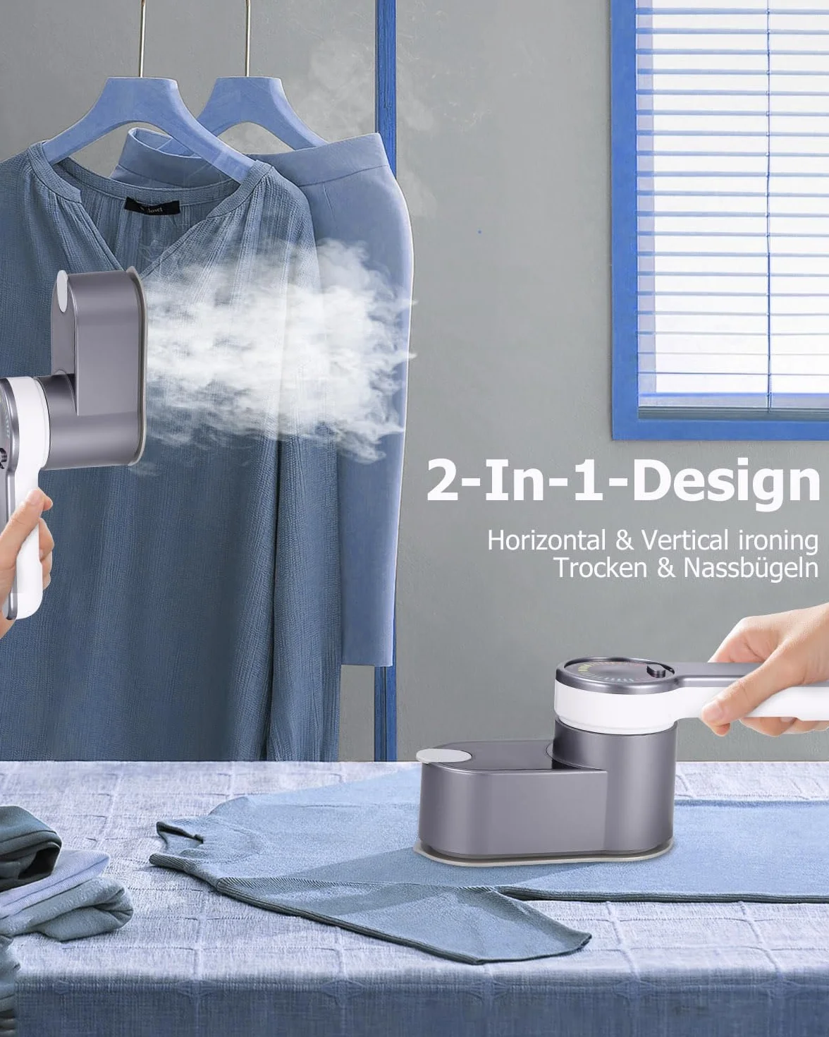 Plancha Vertical Vapor Portátil, 1200W Steamer Portátil de Mano, 2 en 1 Mini Plancha de Mano con 5 Modos de Vapor para Horizontal y Vertical, Planchador de vapor portátil Plancha de Viaje