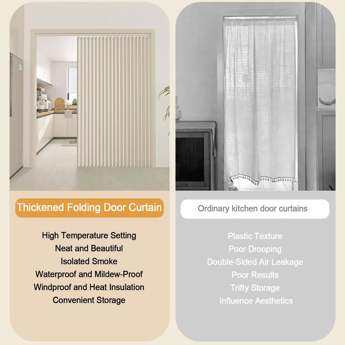 Cortina Cocina Puerta, Cortina Plisada Plegable Invisible Impermeable con Magnéticas Cortina Plegable para Cocina,Comedor, Marco de Puerta(Beige,100x200cm)