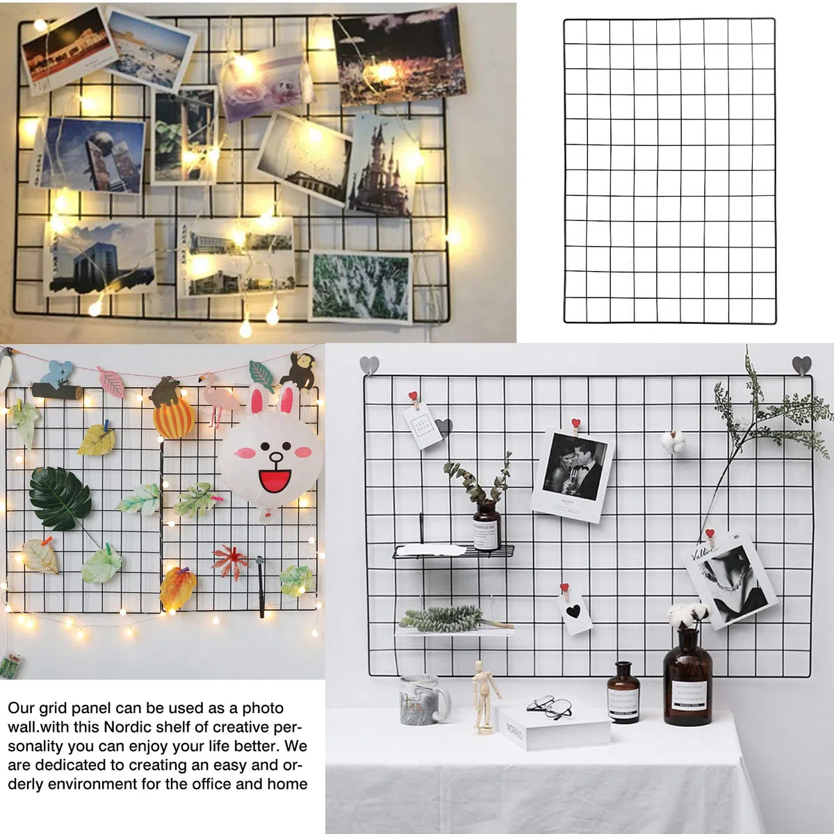 Roellgs 2 paredes de fotos decorativas de hierro negro, 65 cm x 45 cm, pared de fotos de rejilla, soporte de exhibición multifuncional para decoración de pared, decoración de bricolaje, tablero de