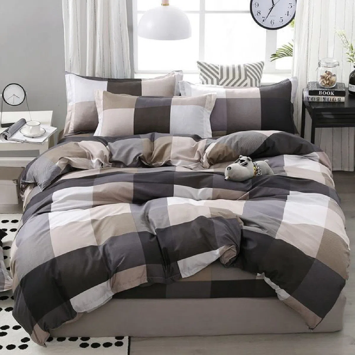 Funda Nórdica 220x240 Tela Escocesa Marrón Juego de Ropa de Cama 3 Piezas,1 Microfibra Funda Nordico y 2 Fundas de Almohada, Funda Nórdica Moderno,Microfibra Edredón Ropa de Cama