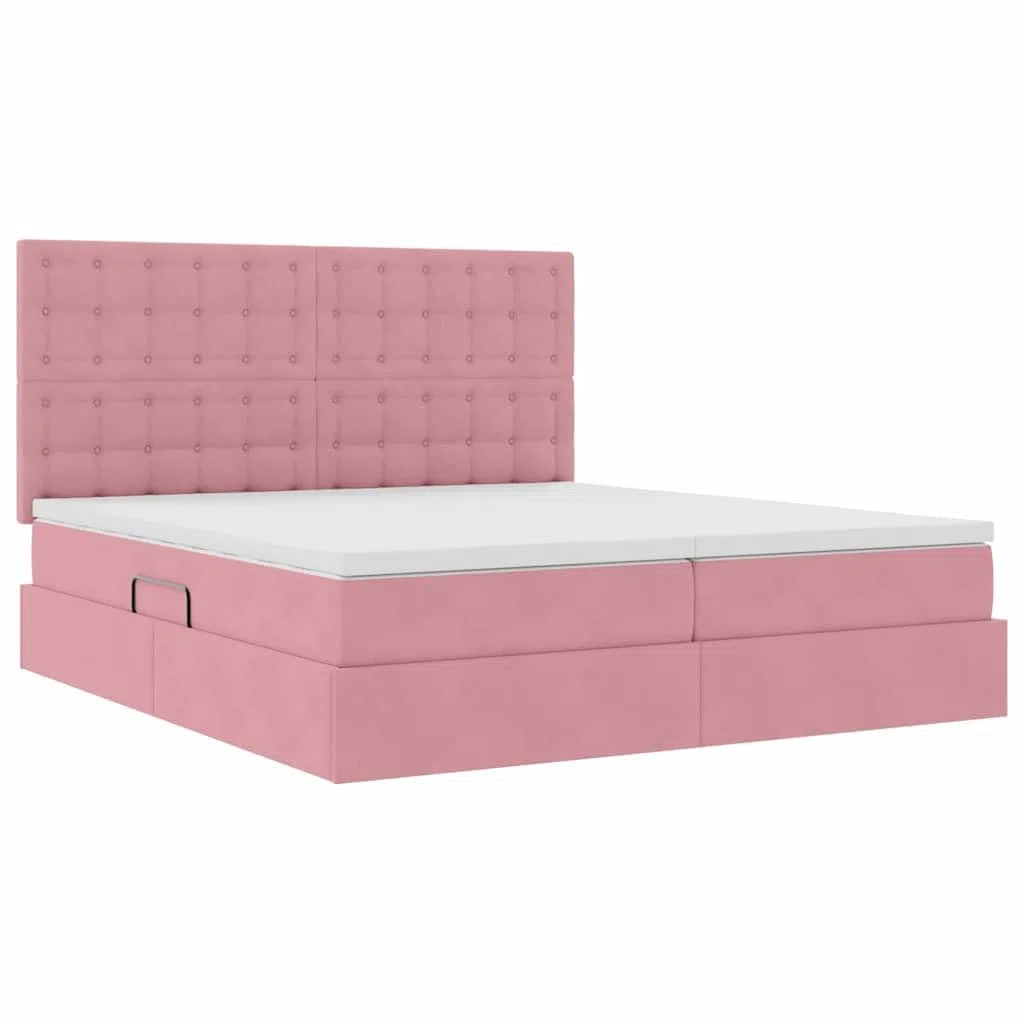 Cama de almacenamiento de terciopelo rosa 180 x 200 cm con elevación hidráulica, marco de metal resistente y colchón de densidad media, elegantes muebles de dormitorio para parejas