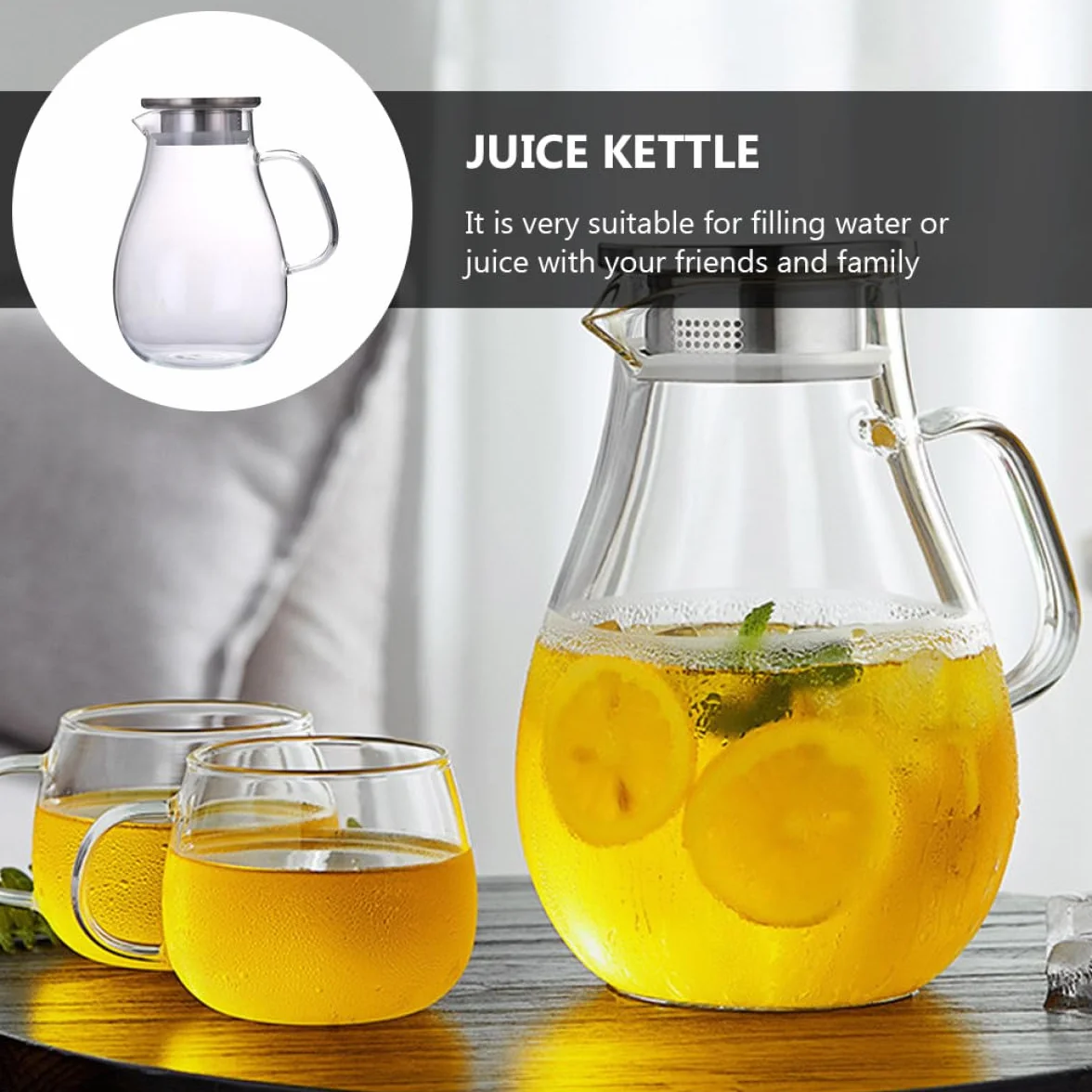 SHINEOFI Jarra de Agua de Vidrio de 2000 Ml Tapa Antigoteo Hervidor de Bebidas Multiusos Hogar Botella Práctica para Jugo y Agua Fría