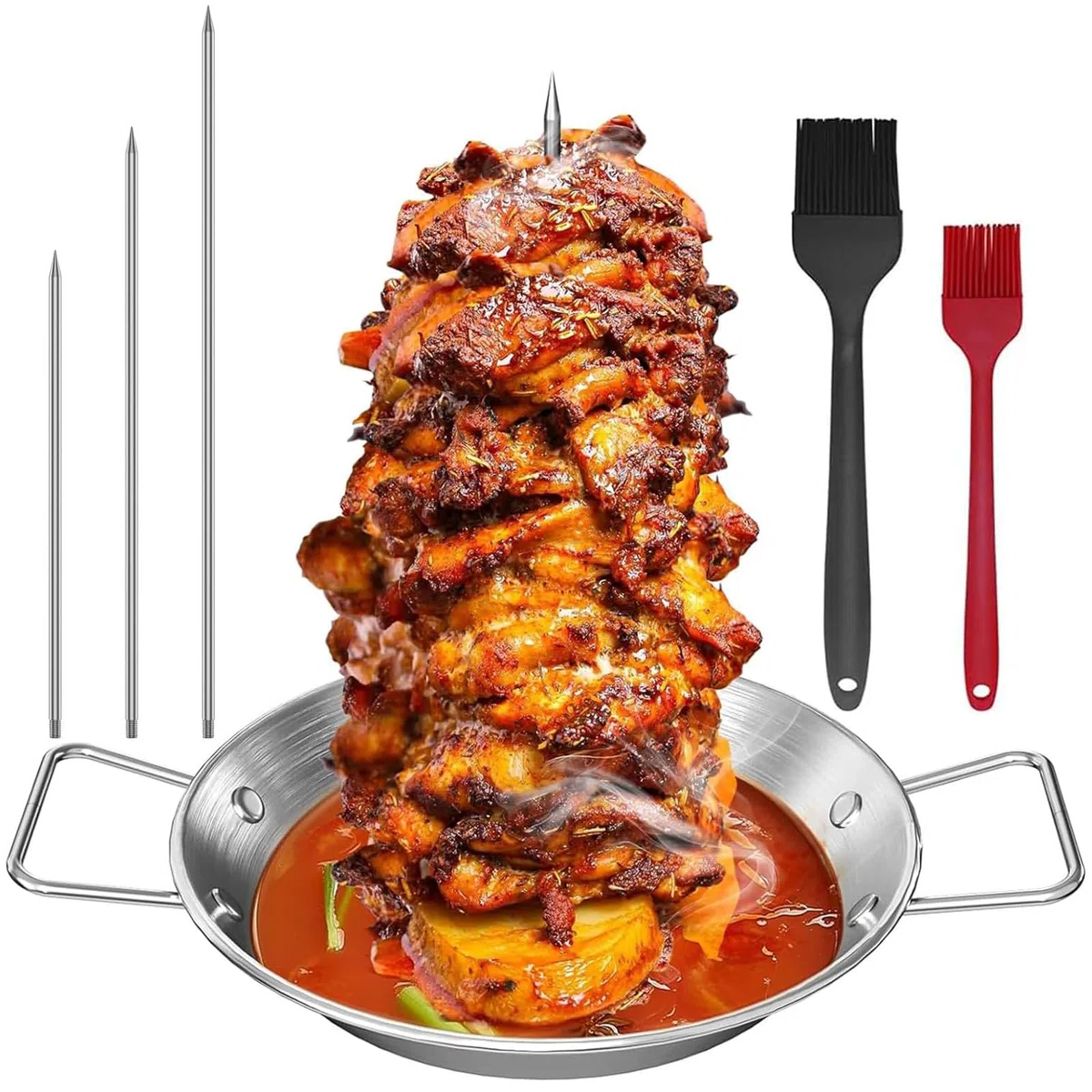 Pipihome Brocheta vertical, Kebab De Acero Inoxidable con 3 Picos De Repuesto Para Barbacoa, Pincho Doner Kebab Para Pavo, Kebab (A)