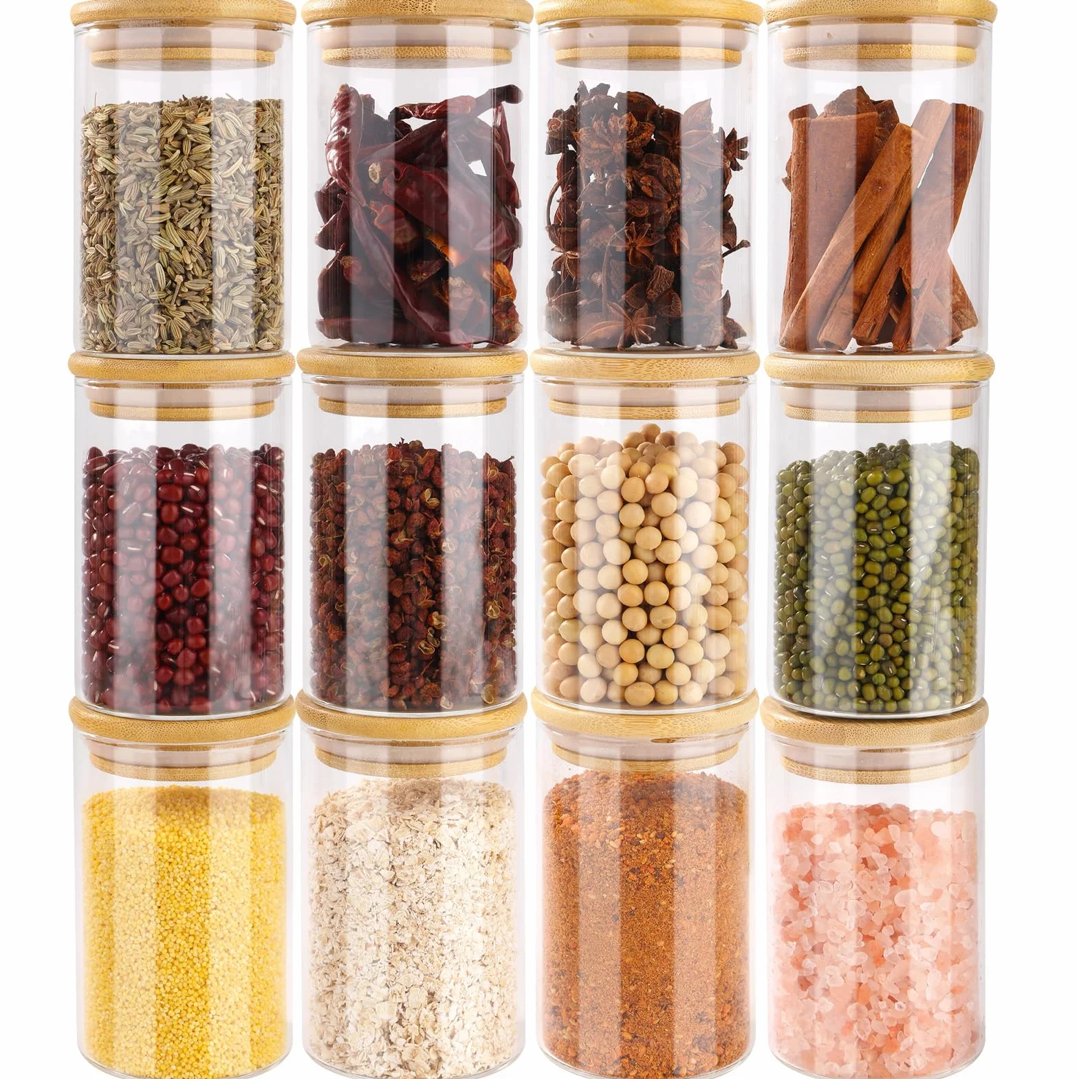 Botes Especias Cristal, 12x 250ml Tarros de Cristal con Tapa Hermética - Frascos Especiarias Spice Jars para Especias & Hierbas & Té - Aptos para Lavavajillas