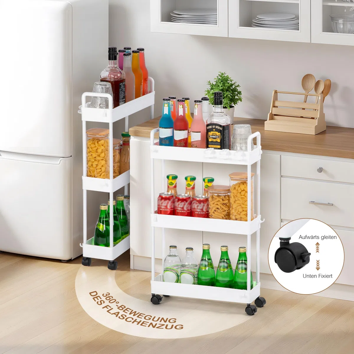 FoiiLiio Carrito Auxiliar de 4 Niveles,Carro de Cocina Estrecho Alto con Ruedas,Carro de Almacenamiento,Carrito con Ruedas para Cuarto de baño,Cocina,38.8 x 12.5 x 90.7 cm,Negro