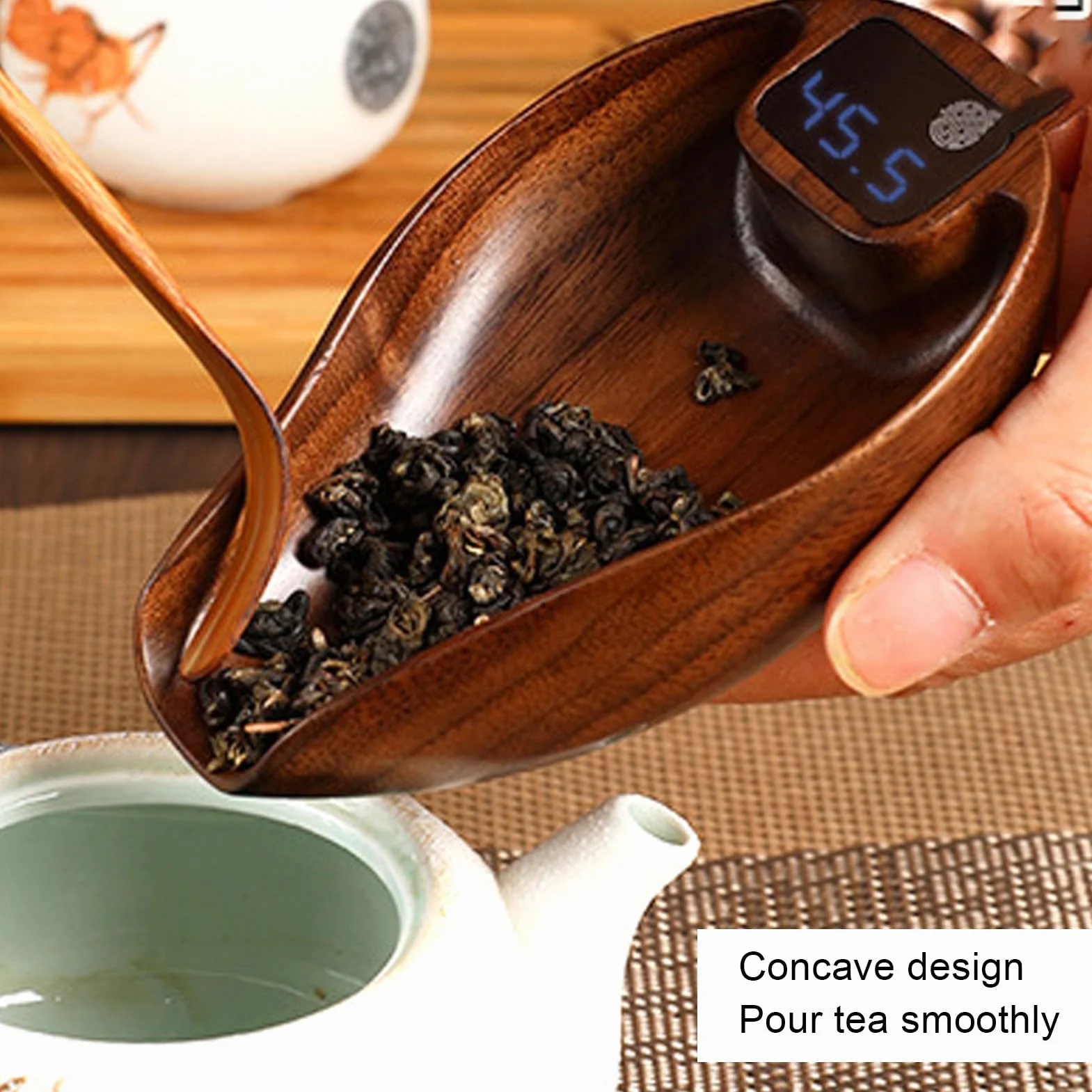 Fdit Báscula de té de Madera, Báscula de Cocina Elegante Recargable Color Nogal Digital Coffee Steelyard para Verter sobre café y Hornear