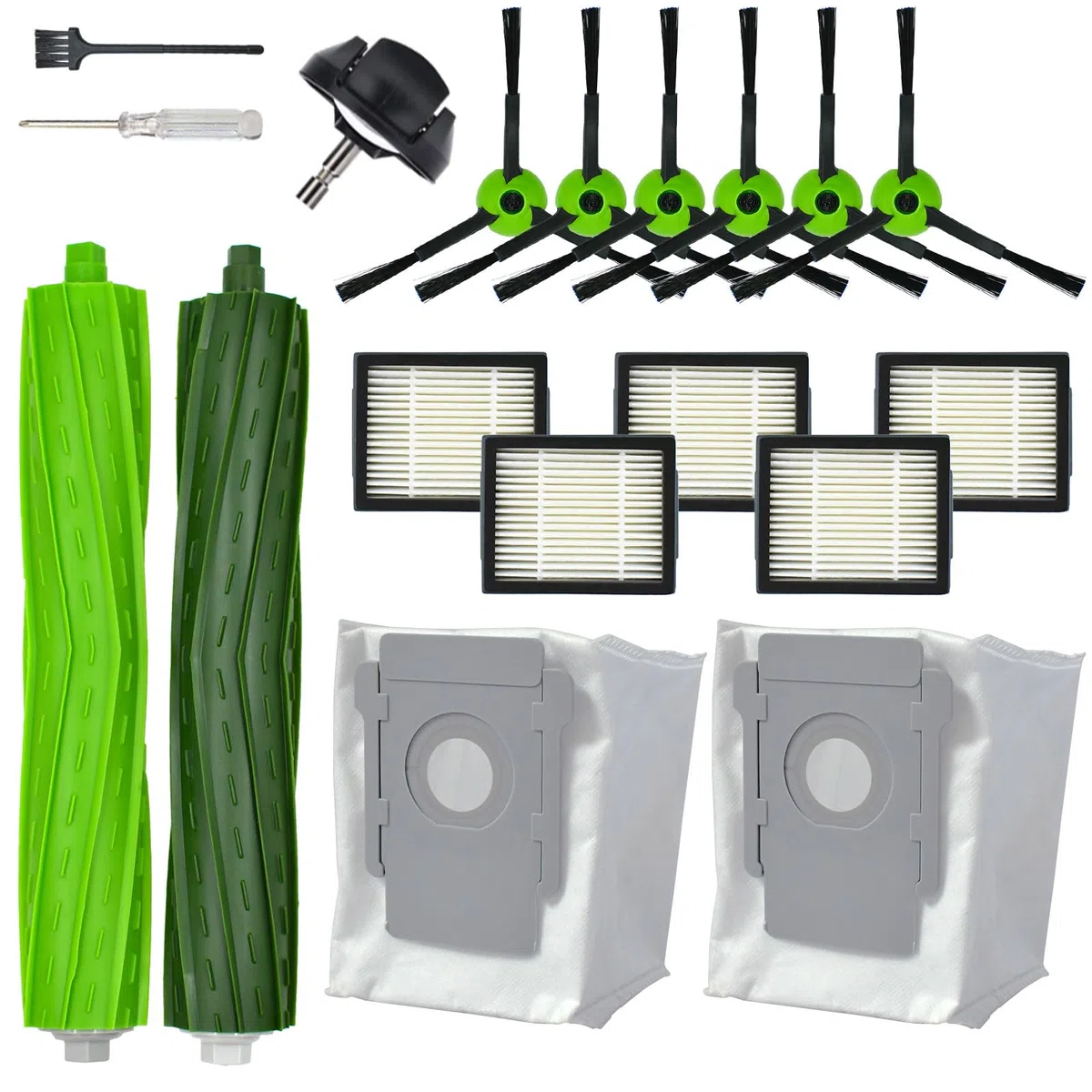 Kit de piezas de repuesto y accesorios para aspiradora robótica iRobot Roomba J5+ J6+ J7+ J8+ J9+ J Plus Serie, 1 rueda delantera, 1 cepillo de goma, 5 filtros HEPA, 6 cepillos laterales, 2 bolsas de
