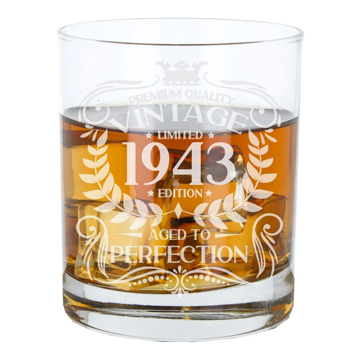 Always Looking Good Vaso de whisky grabado vintage de 1943 con texto en inglés "Aged to Perfection", regalo para 83 años de edad, para whisky, bourbon, escocés, Lowball