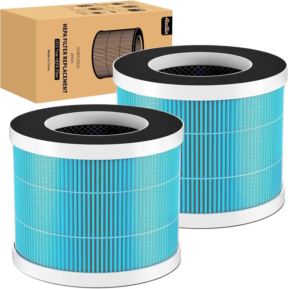 Aircillin 2-Pack H13 Filtro HEPA de Repuesto Aire AP0801, Filtro de Carbón Activado de Alta Eficiencia, Elimina Polen, Polvo, Caspa de Mascotas y Otros Alérgenos