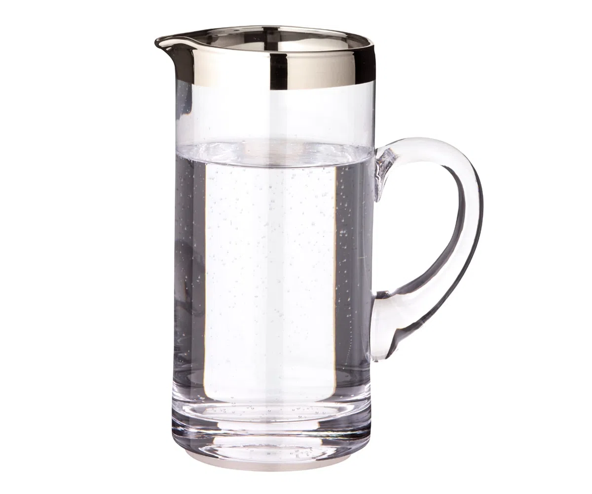 EDZARD Jarra Robert, vidrio soplado con borde de platino, altura 20 cm, capacidad 1 litro, cántaro, jug, taza, pitcher, jarron, para agua, zumo, té helado