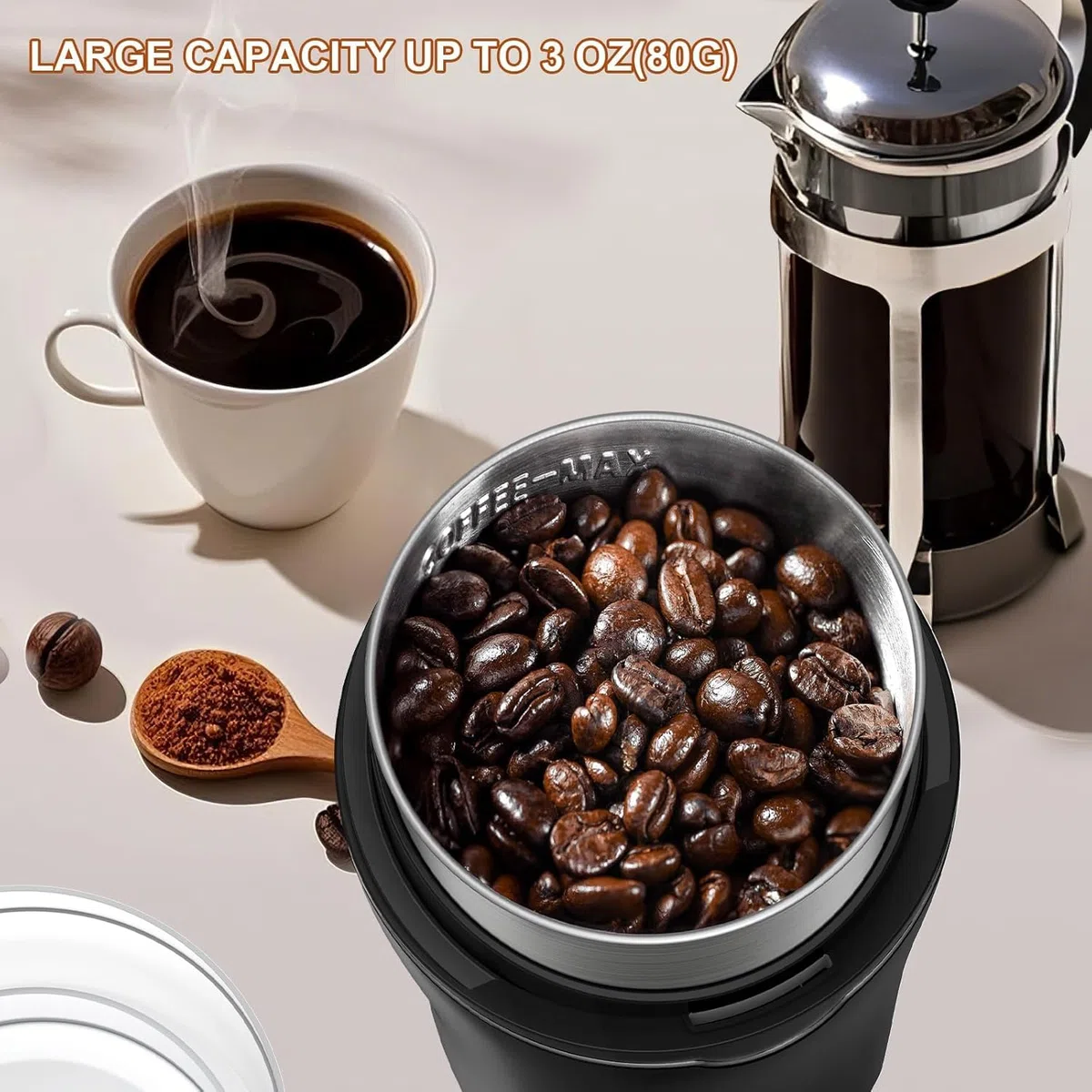 Molinillo Eléctrico para Especias, Molinillo Eléctrico para Granos de Café para Cocina, Cámara Extraíble de Acero Inoxidable, Perfecto para Granos de Café Especias Hierbas y Frutos Secos, Gris Oscuro