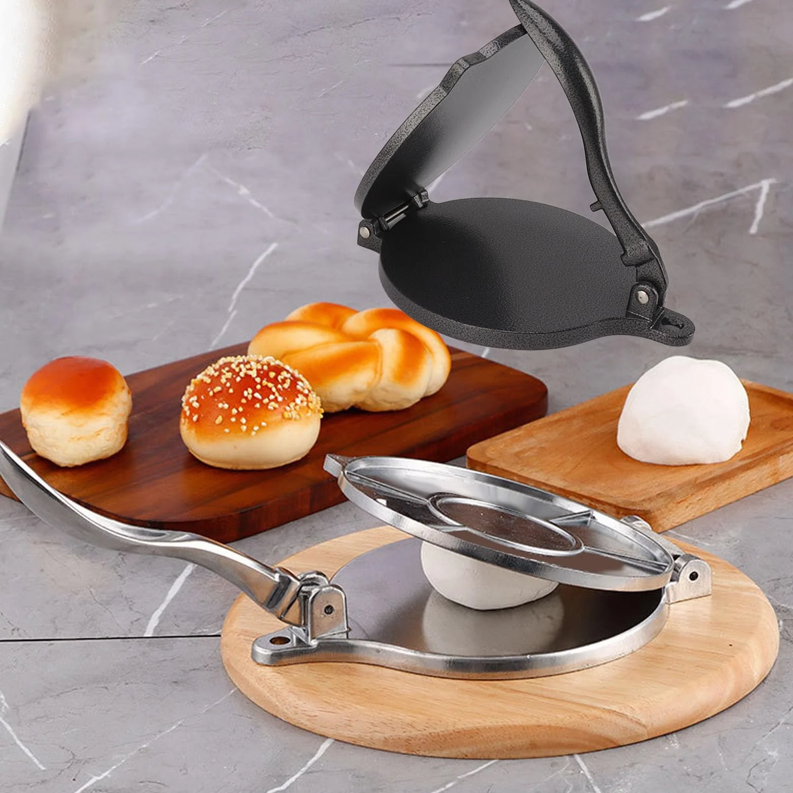 Prensa de Tortilla Manual de Aleación de Aluminio para Hacer Hamburguesas de Pastel de Pizza (16cm negro)