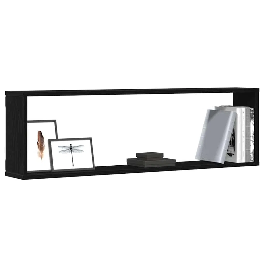 Homgoday Estantes cúbicos de Pared 2 uds Roble Negro 100x15x30 cm Estantería de Pared Colgante Flotante Almacenamiento Espacio Decoración Artículos Diarios en Familia