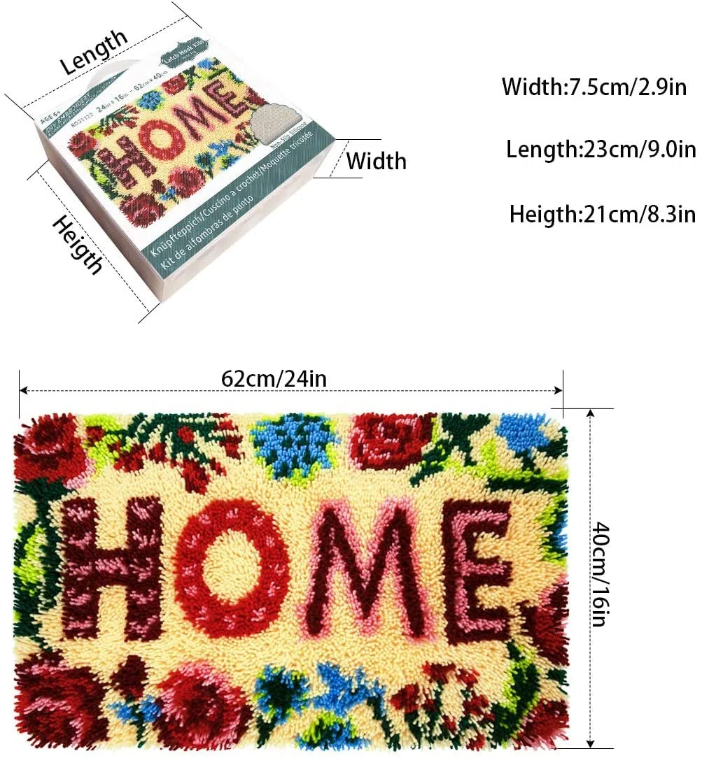 ROCKY&CHAO Kit de gancho de pestillo para adultos y niños, patrón de flores, 60 x 40 cm, kits completos de manualidades para hacer alfombras con hilo, lona y aguja de ganchillo, kits de manualidades