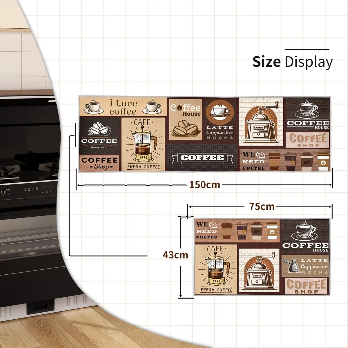 Juego de tapetes de cocina antideslizantes y lavables, 2 unidades, antifatiga, para decoración del hogar, oficina, escritorio de pie (estilo D, 43 x 75 + 43 x 150 cm)