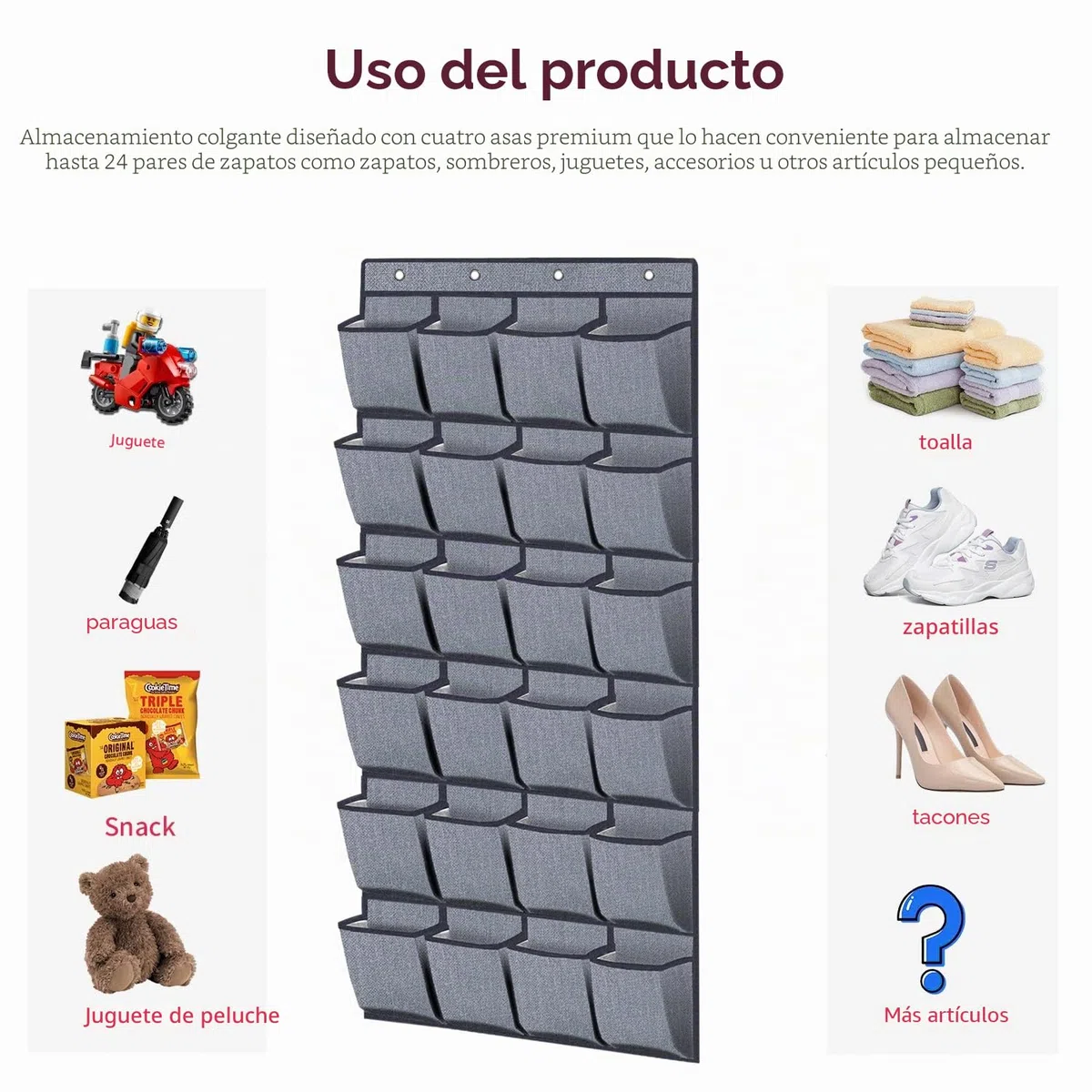 homyfort Organizador De Zapatos de tamaño grande Para Colgar De La Puerta, Zapatero Bolsa de Almacenamiento Armario Colgante, 24 Bolsillos, con 4 Colgador, Gris Lino, X3G12GP2