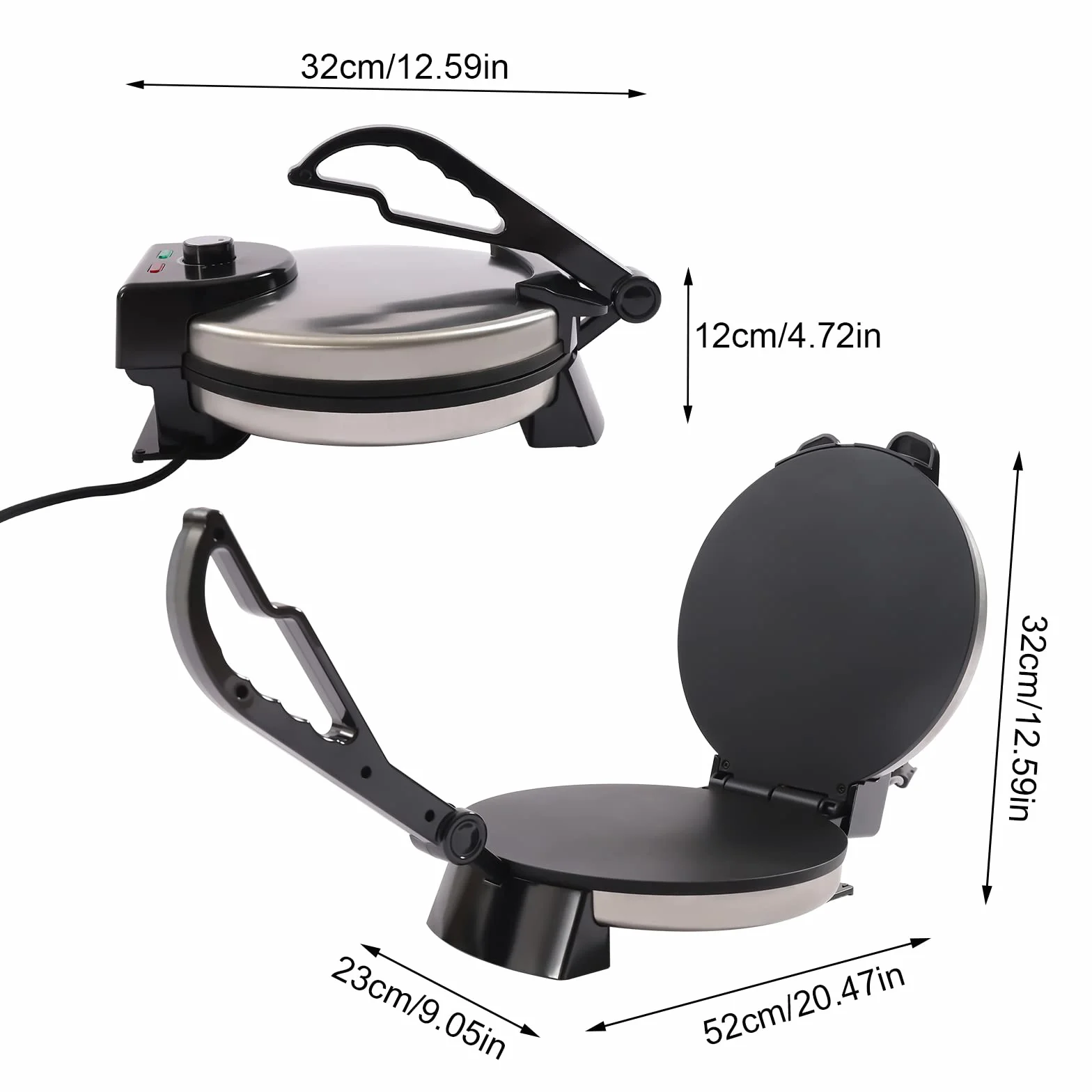 Roti Maker Prensa Tortilla Eléctrica 1800W Acero Inoxidable Calentador de Doble Cara Redondo Electric Pizza Tacos Maker Temperatura Ajustable