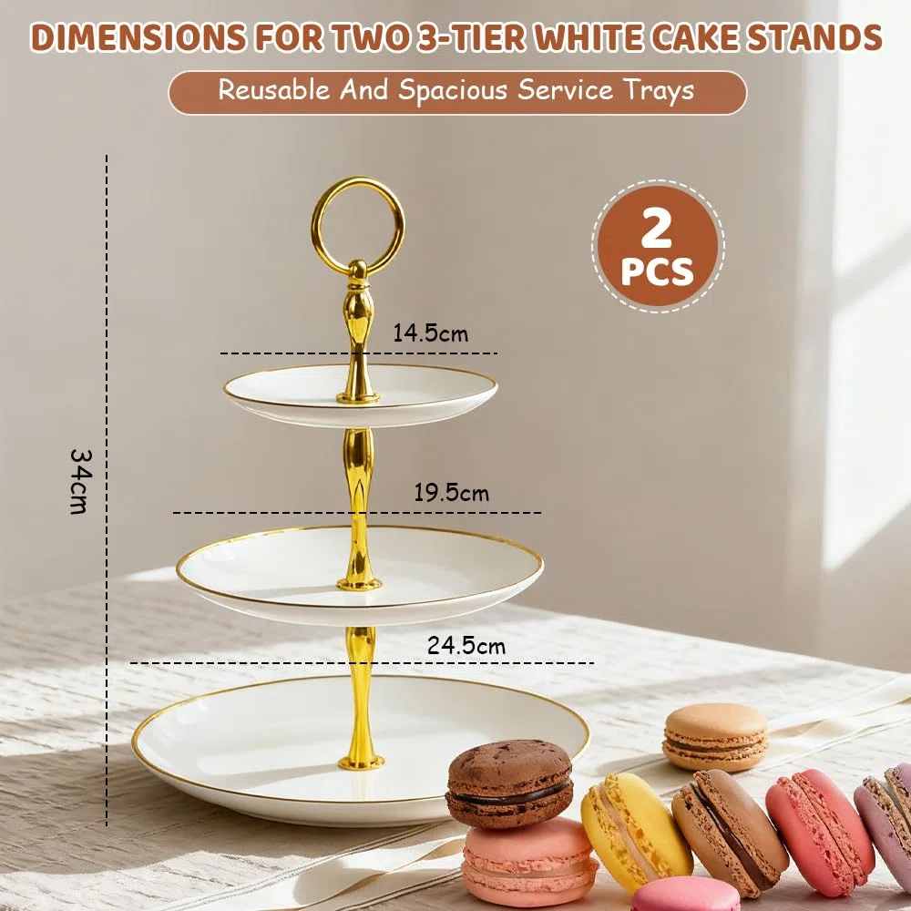 2 Piezas Soporte para Pasteles de 3 Niveles,Bandeja de Tartas Reutilizable Plato de Frutos Soportes Cartón para Cupcakes Bandeja de Postre para Fiestas,Cumpleaños,Bodas,Baby Shower, Postres