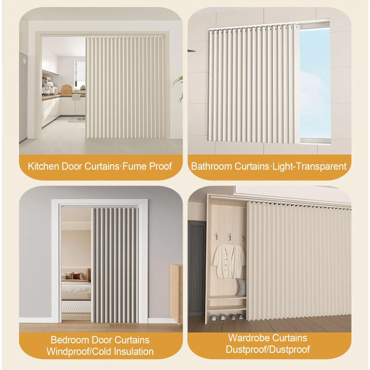 Cortina Cocina Puerta, Cortina Plisada Plegable Invisible Impermeable con Magnéticas Cortina Plegable para Cocina,Comedor, Marco de Puerta(Beige,100x200cm)