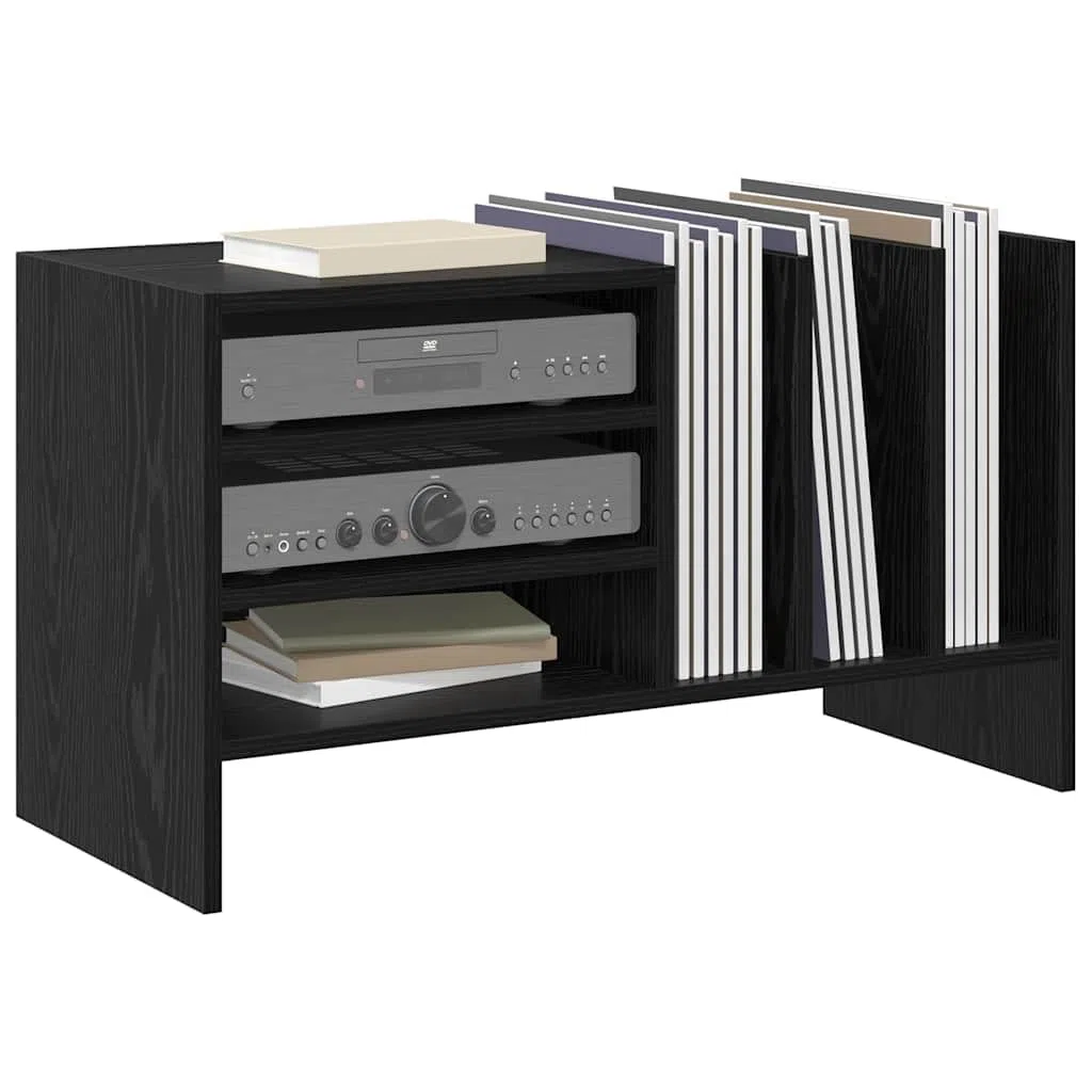 Armario para discos de vinilo, aspecto de roble negro, 78,5 x 35 x 45 cm, con 6 estantes, mueble multimedia versátil para vinilo, CD, DVD, sala de estar y cine en casa