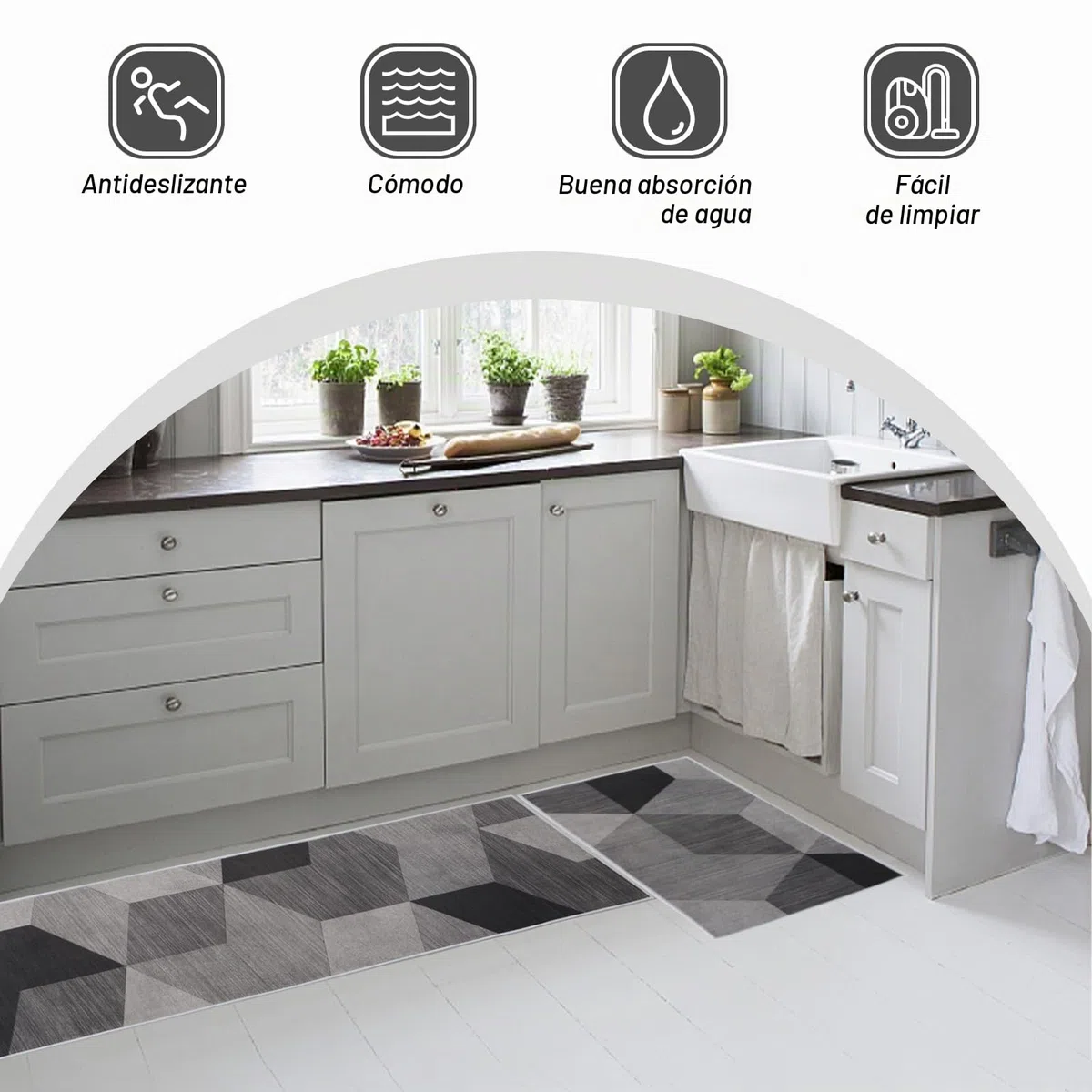 BWBIKE Juegos de alfombras de Cocina Alfombras de pie Lavables 2 Piezas Juegos de alfombras de Piso Antideslizantes de Microfibra, 43 x 75 cm + 43 x 150 cm, Rombo-Rejilla